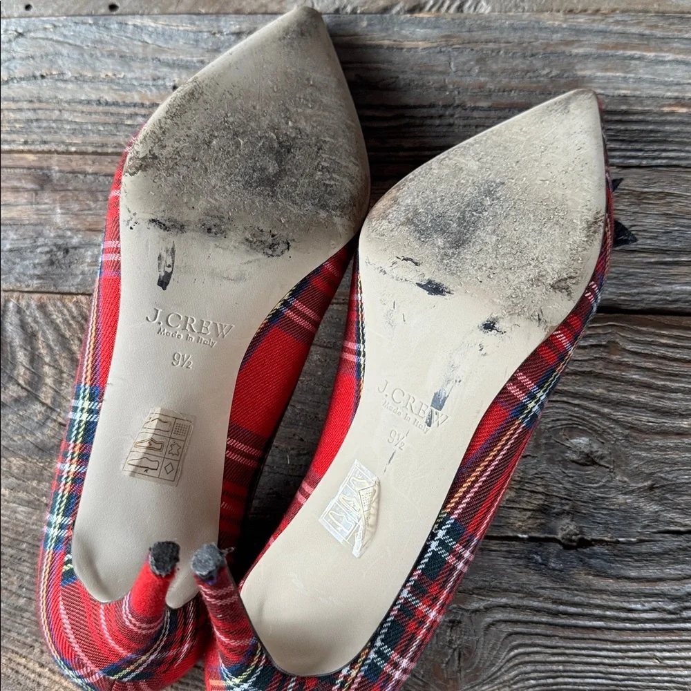 J. crew Lucie tartan plaid heel with‎ sequin star embellishment EUC size 9.5